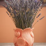 Turuncu Çiçek Desenli 3D Dekoratif Vazo Modern Masaüstü Aksesuar - Lisinya