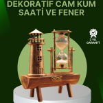 Vintage Kum Saati + Deniz Feneri Modeli – Ahşap Gövdeli Masa Üstü Dekor - Lisinya