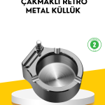 Çakmaklı Küllük Paslanmaz Metal Yuvarlak Tasarım - Lisinya