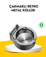 Çakmaklı Küllük Paslanmaz Metal Yuvarlak Tasarım - Lisinya