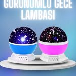Renkli Yıldızlı Gökyüzü Projeksiyon Gece Lambası Pilli ve USB Kablolu - Lisinya