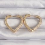 Pirinç Gold Renk Zirkon Taşlı Motifli Kalp Küpe - Lisinya
