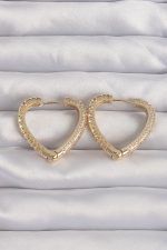 Pirinç Gold Renk Zirkon Taşlı Motifli Kalp Küpe - Lisinya