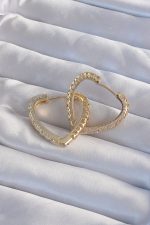 Pirinç Gold Renk Zirkon Taşlı Motifli Kalp Küpe - Lisinya - Görsel 2