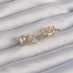 Pirinç Gold Renk İri Zirkon Taşlı Kıvrımlı Minimal Kelebekli Halka Küpe - Lisinya