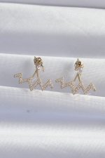 Pirinç Gold Renk Zirkon Taşlı Zikzak Küpe - Lisinya - Görsel 2