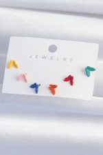 Pirinç Rengarenk Mineli Minimal Kelebek Küpe Seti - Lisinya - Görsel 2