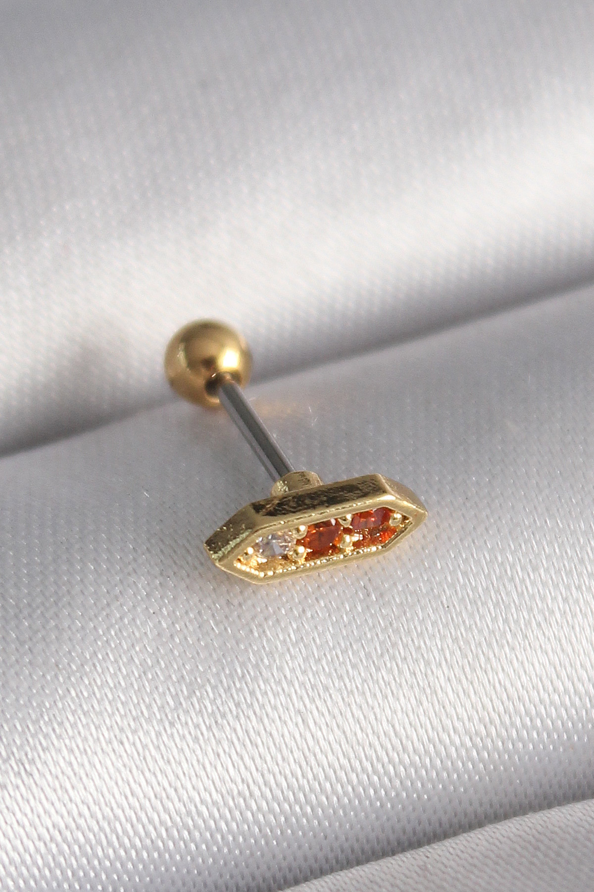 1732282364-pr1284 316L Çelik Gold Renk Turuncu Zirkon Taşlı Tragus Piercing - Lisinya - Görsel 1