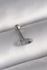316L Çelik Gümüş Renk Mavi Zirkon Taşlı Tragus Piercing - Lisinya