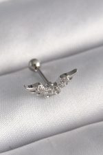 316L Çelik Gümüş Renk Zirkon Taş Detay Kanat Model Tragus Piercing - Lisinya