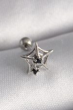 316L Çelik Gümüş Renk Siyah Zirkon Taş Detay Örümcek Ağ Model Tragus Piercing - Lisinya