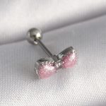 316L Çelik Gümüş Renk Pembe Kurdele Zirkon Taş Detay Tragus Piercing - Lisinya