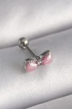 316L Çelik Gümüş Renk Pembe Kurdele Zirkon Taş Detay Tragus Piercing - Lisinya