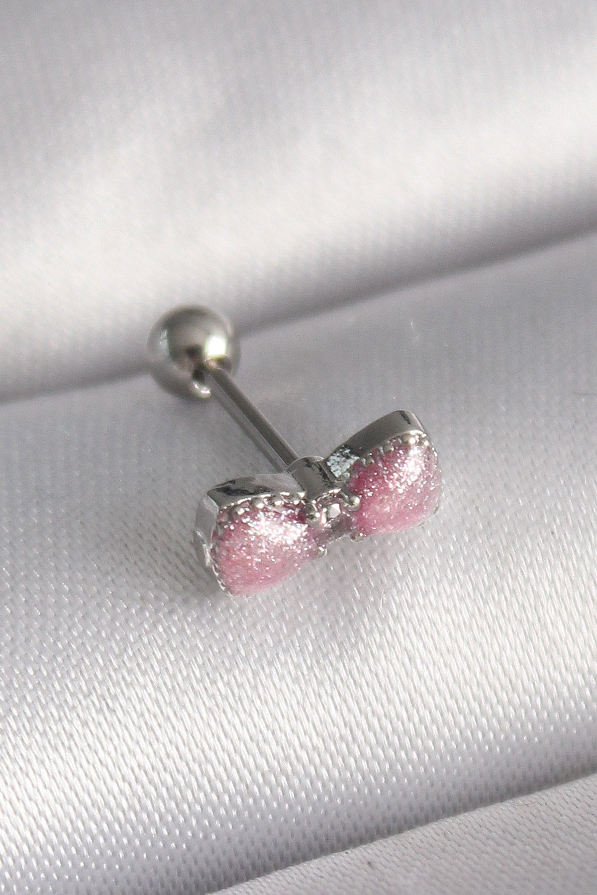 1732283544-pr1295 316L Çelik Gümüş Renk Pembe Kurdele Zirkon Taş Detay Tragus Piercing - Lisinya - Görsel 1