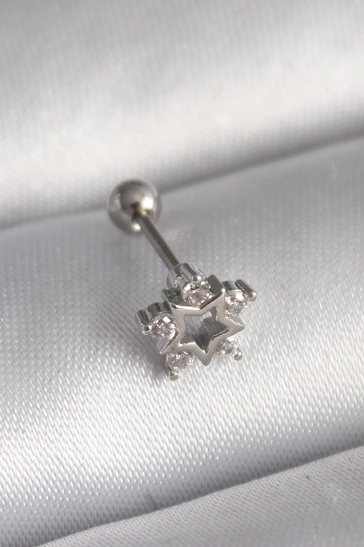1732283681-pr1297 316L Çelik Gümüş Renk Zirkon Taşlı Yıldız Model Tragus Piercing - Lisinya - Görsel 1