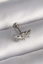 316L Çelik Gümüş Renk Dal Model Zirkon Taş Detaylı Tragus Piercing - Lisinya