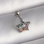 316L Çelik Gümüş Renk Renkli Zirkon Taşlı Yıldız Model Tragus Piercing - Lisinya
