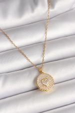 316L Çelik Gold Renk Zincir Madalyon Zirkon Taşlı Kalp Model Kadın Kolye - Lisinya