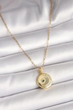 316L Çelik Gold Renk Zincir Zirkon Taş İşlemeli Hilal Yıldız İşlemeli Madalyon Model Kadın Kolye - Lisinya