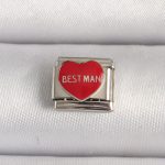 316L Çelik Gümüş Renk 'Best Man' Yazılı Kırmızı Kalp İşlemeli Nomination Charm - Lisinya