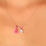 Nazar Boncuklu Pembe Renk Taşlı Rose Bayan Kolye - Lisinya