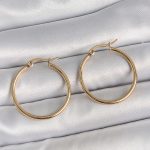 316 Çelik Gold Renk 27 mm Halka Model Kadın Küpe - Lisinya