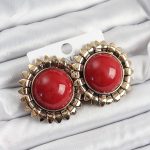 Pirinç Bordo Vintage Model Gold Renk Kadın Küpe - Lisinya