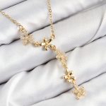 316L Çelik Zirkon Taşlı Çiçek Model Gold Renk Kadın Kolye - Lisinya