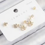 Pirinç Zirkon Taşlı Kelebek Model Gold Renk 925 Ayar Gümüş Çivi Kadın Küpe Set - Lisinya