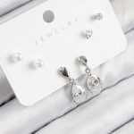 Pirinç Zirkon Taşlı Sallantılı Damla Model Gümüş Renk 925 Ayar Gümüş Çivi Kadın Küpe Set - Lisinya