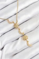 316L Çelik Zirkon Taşlı Güneş Ve Ay Model Gold Renk Kadın Kolye - Lisinya