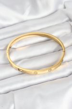 316L Çelik Gold Renk Zirkon Taşlı 65 mm Kadın Kelepçe Bileklik - Lisinya - Görsel 2