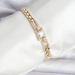 14K Gold Renk Kaplama Zirkon Kare Taşlı CM Kadın Bileklik - Lisinya