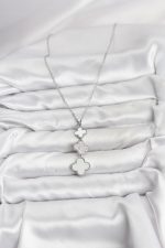 316L Çelik Zincir Gümüş Renk Yonca Detaylı Zirkon Taşlı Kadın Kolye - Lisinya - Görsel 2