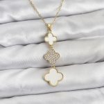 316L Çelik Zincir Gold Renk Yonca Detaylı Zirkon Taşlı Kadın Kolye - Lisinya