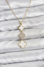 316L Çelik Zincir Gold Renk Yonca Detaylı Zirkon Taşlı Kadın Kolye - Lisinya
