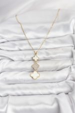 316L Çelik Zincir Gold Renk Yonca Detaylı Zirkon Taşlı Kadın Kolye - Lisinya - Görsel 2