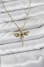 316L Çelik Zincir Gold Renk Yusufçuk Model Zirkon Taşlı Kadın Kolye - Lisinya