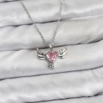 316L Çelik Zincir Gümüş Renk Kanatlı Kalp Model Zirkon Taşlı Kadın Kolye - Lisinya