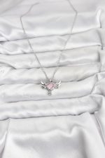 316L Çelik Zincir Gümüş Renk Kanatlı Kalp Model Zirkon Taşlı Kadın Kolye - Lisinya - Görsel 2