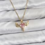 316L Çelik Zincir Gold Renk Kanatlı Kalp Model Zirkon Taşlı Kadın Kolye - Lisinya