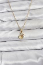 316L Çelik Zincir Gold Renk Deniz Kabuğu ve Deniz Yıldızı Model Zirkon Taşlı Kadın Kolye - Lisinya