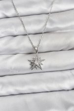 316L Çelik Zincir Gümüş Renk Yıldız Model Zirkon Taşlı Kadın Kolye - Lisinya