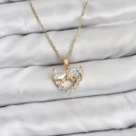 316L Çelik Zincir Gold Renk Kalp ve Fiyonk Model Zirkon Taşlı Kadın Kolye - Lisinya