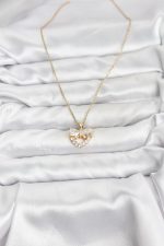 316L Çelik Zincir Gold Renk Kalp ve Fiyonk Model Zirkon Taşlı Kadın Kolye - Lisinya - Görsel 2