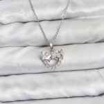 316L Çelik Zincir Gümüş Renk Kalp ve Fiyonk Model Zirkon Taşlı Kadın Kolye - Lisinya