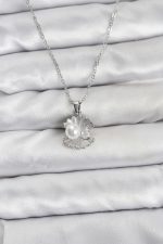 316L Çelik Zincir Gümüş Renk İstiridye İnci Model Zirkon Taşlı Kadın Kolye - Lisinya