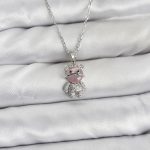 316L Çelik Zincir Gümüş Renk Teddy Bear Model Zirkon Taşlı Kadın Kolye - Lisinya