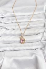 316L Çelik Zincir Gold Renk Pembe Kuğu Model Zirkon Taşlı Kadın Kolye - Lisinya - Görsel 2