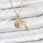 316L Çelik Zincir Gold Renk Kilit Anahtar Model Zirkon Taşlı Kadın Kolye - Lisinya